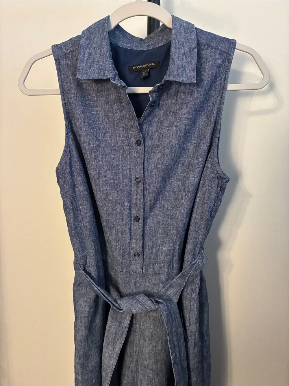Banana Republic Blue Linen Blend Chambray Wide Leg Sleeveless Jumpsuit Size 8p